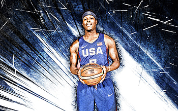 Kyle Lowry, grunge art, USA Basketball Mens National Team, Kyle Terrell Lowry, basketball, US mens national basketball team, blue abstract rays, Kyle Lowry HD wallpaper