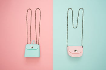 Stylish pastel handbags on pink and mint split backgrounds, perfect for fashion and design themes. HD wallpaper