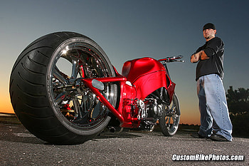 Red, bike, custom, chopper HD wallpaper