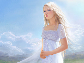 blonde girl, girl, sky, blonde, art HD wallpaper