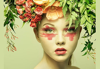Beauty, colorful, pretty, flower, eyes, face, girl, woman, female HD wallpaper