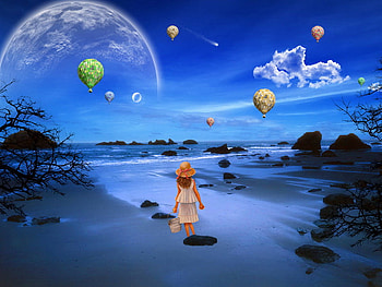 Summer dream, blue, summer, colorful, fantasy, kid, girl, dream, child HD wallpaper