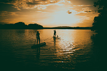 Surfers, sunset, enjoy, fun, sea HD wallpaper