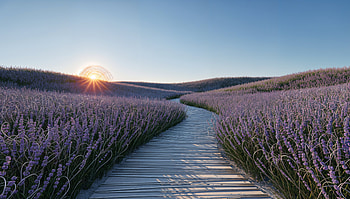 Lavender Field Sunrise —, Boardwalk, Path HD wallpaper