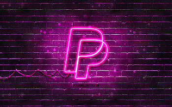 PayPal purple logo, , purple brickwall, PayPal logo, payment systems, PayPal neon logo, PayPal HD wallpaper