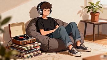 Chillwave — Anime Boy with Heads, Record Player HD wallpaper