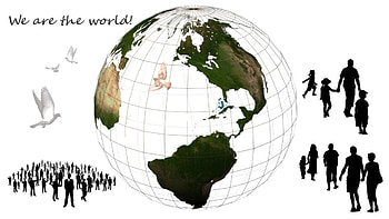 We are the World, earth, abstract, statement, world, peace, people, doves, map HD wallpaper