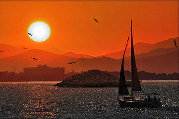 Moon at Sunset, boat, , beauty of nature, cool HD wallpaper