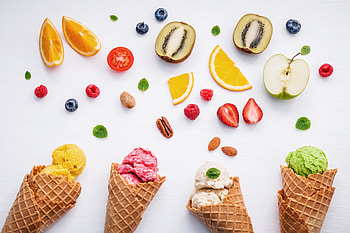 Waffle cones, fruits, slices HD wallpaper