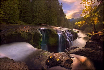 Autumn waterfall, autumn, waterfall, nature, tree HD wallpaper