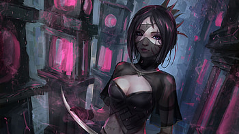 Women Warrior, Fantasy, Assassin, Black Hair, Purple Eyes, Short Hair HD wallpaper