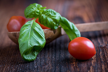 Food, Spoon, Tomatoes, Basil HD wallpaper