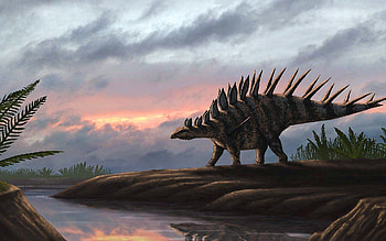 Kentrosaurus, dinosaurs, evening, sunset, dinosaur drawings, Kentrosaurus drawing, Jurassic World HD wallpaper