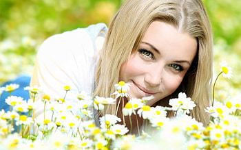 girl in yellow flowers, girl, model, flowers, yellow HD wallpaper