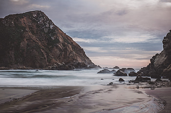 Mountain Shore Beach , mountains, beach, nature HD wallpaper