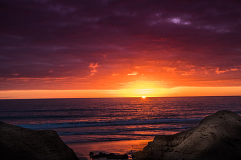 Orange Horizon Rock Cliff Sunset, horizon, nature, sunset, rocks HD wallpaper