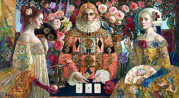 :), girl, people, olga suvorov, art, man, woman, hand fan, painting, flower, pictura, evantai HD wallpaper