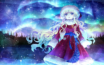 Anime girl, borealis, anime, sky, girl, aurora HD wallpaper