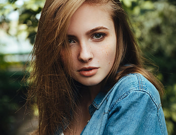 Denim shirt, girl model, beautiful, brunette HD wallpaper