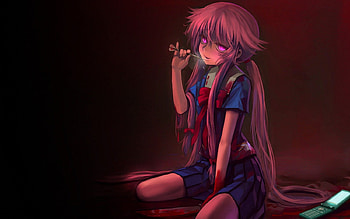 Gasai Yuno, Future, Blood, Pink Hair, Anime, Scary, Girl, knife, yandere, , Mirai Nikki HD wallpaper