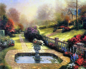 Fantasy Garden, fantasy, flower, fountain, garden, nature HD wallpaper