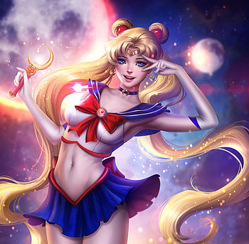Sailor Moon, moon, art, fantasy, luna, ayyasap, sailor moon anime, girl, manga, blonde HD wallpaper