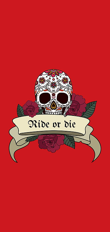 Ride or die, red, symbol, saying, skull HD phone wallpaper