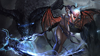 Demoness, slightyear, wings, art, fantasy, bat, girl, demon, dark HD wallpaper