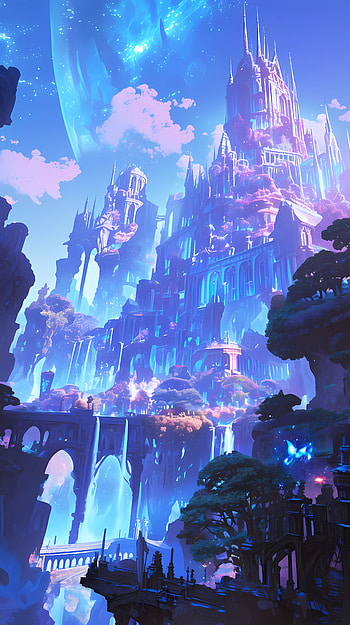 Enchanted Fantasy Castle Anime, anime landscape, fantasy HD phone wallpaper