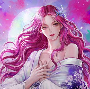 Sakura, blue, pink, moon, fantasy, girl, zinut HD wallpaper