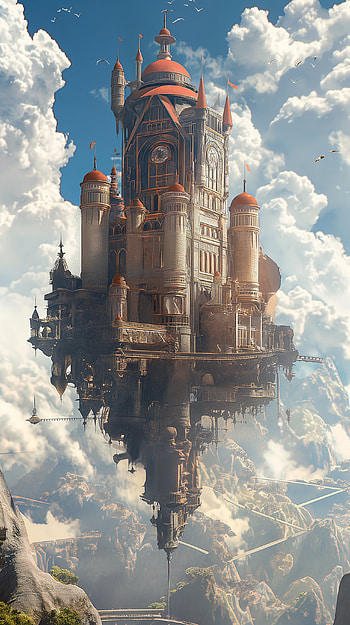 Floating Sci-Fi Castle, sci fi castle, castle HD phone wallpaper