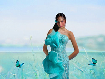 Delicate Shades Of Blue, butterflies, field of color, vibrant, vivid, bright, bold, girl, shades of blue, colorful HD wallpaper