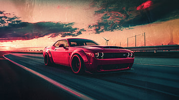 Red Dodge Challenger On Road, dodge-challenger, dodge, cars HD wallpaper