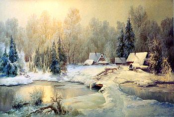 Slumber , winter, cold, dawn, snow, trees, icy mist, country house, ice, pond HD wallpaper