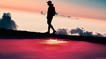 Walking Above The Sunset, sunset, graphy, alone HD wallpaper