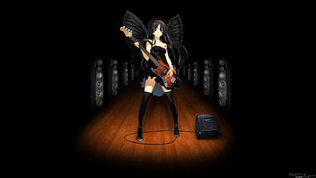 Akiyama Mio on bass, sexy, wings, kon, thigh highs, hot, cute, bass, anime girl, music, speakers HD wallpaper