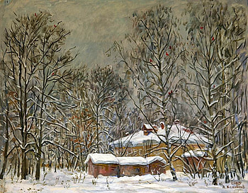 A. Konovalov. bullfinch, winter, a konovalov, painting, art, snow, tree HD wallpaper