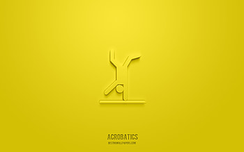 Acrobatics 3d icon, yellow background, 3d symbols, Acrobatics, sport icons, 3d icons, Acrobatics sign, sport 3d icons HD wallpaper