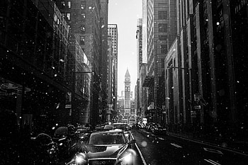 Cities, Auto, Snow, City, Bw, Chb, Street, Snowfall HD wallpaper