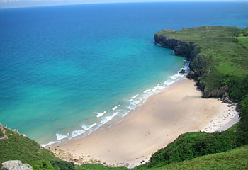 Island beach, landscapes, cliffs, coast, cove, turquoise waters, grass, ocean HD wallpaper
