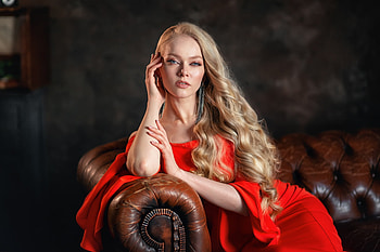 Beauty, red, model, blonde, girl, anastasia barmina, dress, woman HD wallpaper