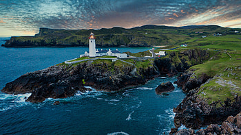 Fanad Head Lighthouse Ireland Mountains Ocean Waves Under Blue Sky Travel HD wallpaper