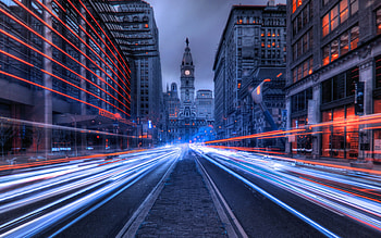 Philadelphia city hall, Winter evening, Landmark Pennsylvania, High-quality HD wallpaper