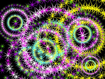 CIRCLES OF FIREWORKS, circles, fireworks, pink, yellow, green HD wallpaper