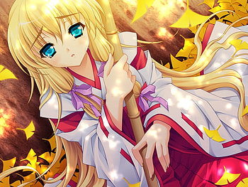 Saginomiya Hiori, blonde, ribbon, girl, long hair, tree, anime, petals, bow HD wallpaper