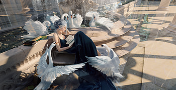 Queen And Swans, queen, swan, artist, artwork, digital-art, artstation HD wallpaper