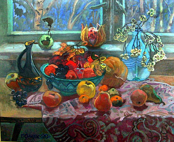 G.V.Sinyuk. Winter Still Life, still life, g v sinyuk, painting, window, art HD wallpaper