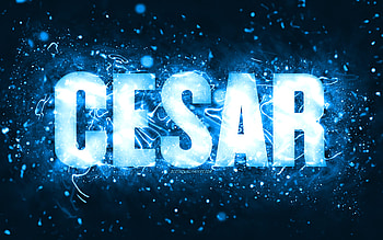 Happy Birtay Cesar, , blue neon lights, Cesar name, creative, Cesar Happy Birtay, Cesar Birtay, popular american male names, with Cesar name, Cesar HD wallpaper