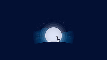 Clouds, Moon, Shining, Vector, Hill, Giraffe HD wallpaper