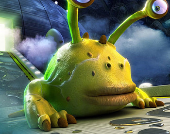 The Visitor, et, ship, 3d, green, eyes, space, creature HD wallpaper